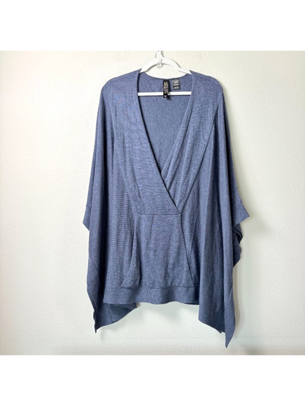 Maria Wynne Sweater Poncho‎ Womens 2X 3X Blue V Neck Kimono Sleeve Oversized